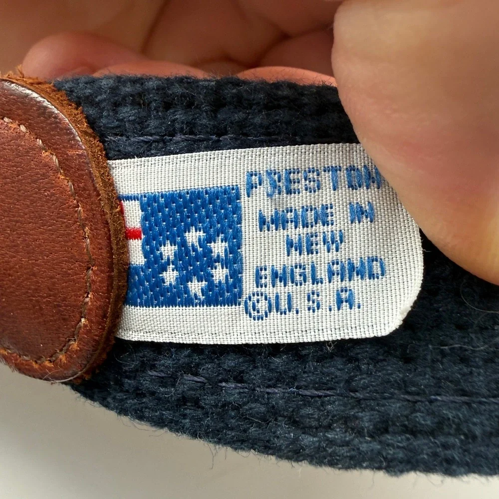 Preston Nautical Signal Flag Belt Mens 38 Navy Blue Leather Canvas Made in USA